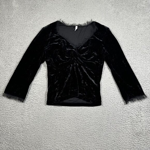 VTG Y2K Anthropologie CC Outlaw M Black Velvet Witchy Whimsigoth Babydoll Fringe - Picture 1 of 12